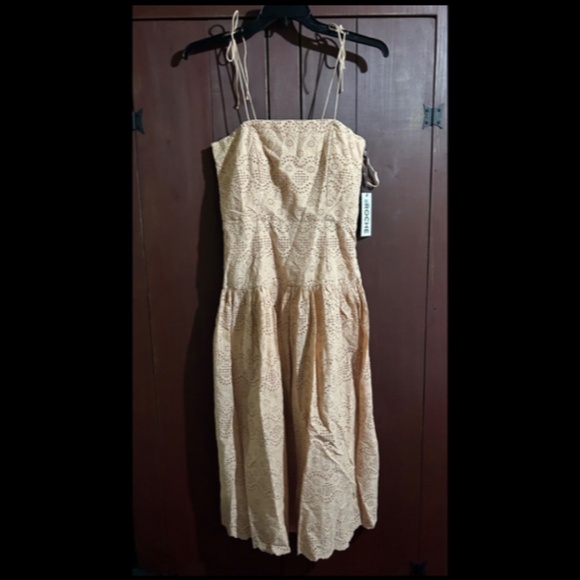 St. Roche Benedict Embroidered Eyelet Halter or Strapless Midi Dress Tan Size 8 - Picture 5 of 16